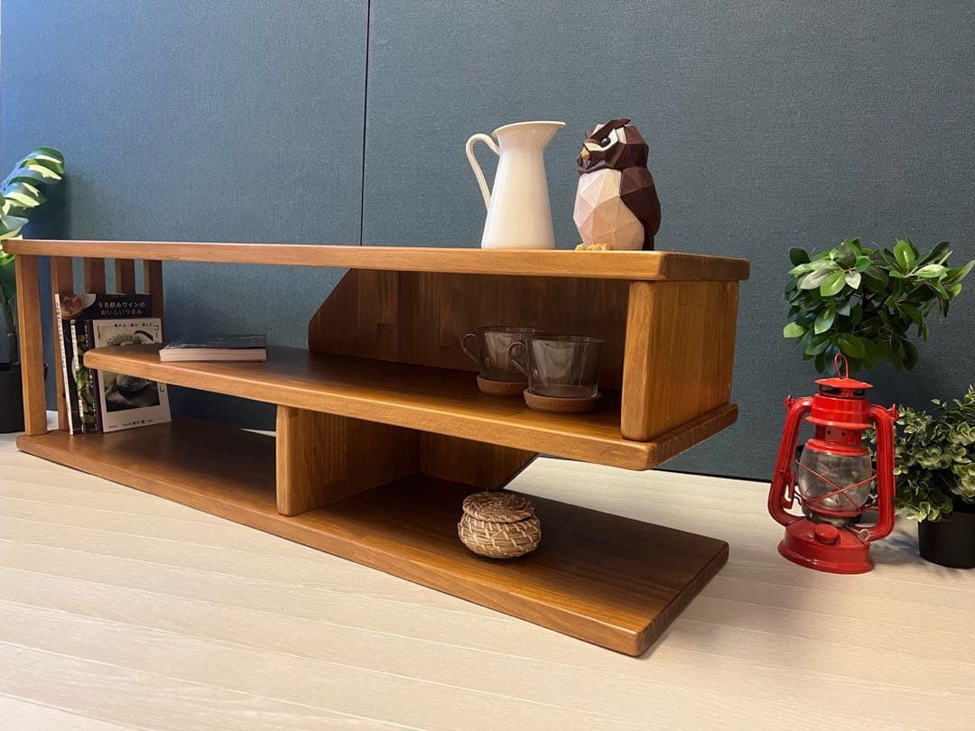 【送料無料】 テレビボード 棚板付き 縦格子型 シェルフ オーク 120cm