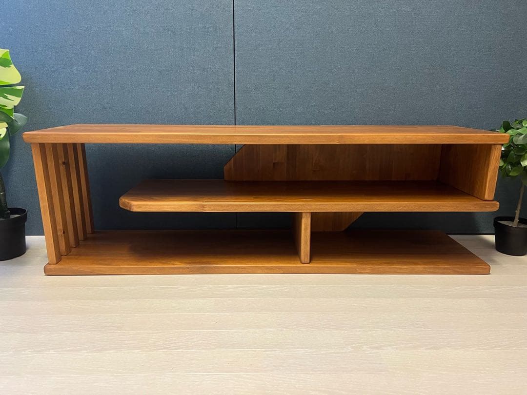 【送料無料】 テレビボード 棚板付き 縦格子型 シェルフ オーク 120cm