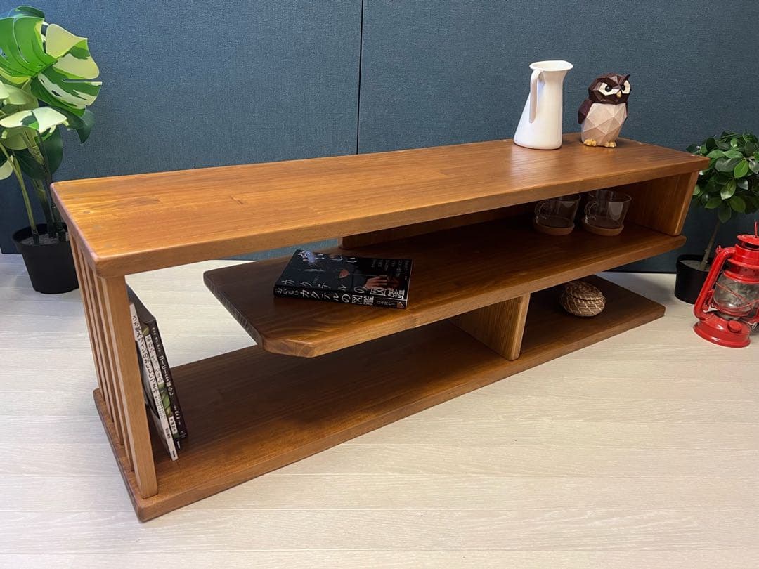 【送料無料】 テレビボード 棚板付き 縦格子型 シェルフ オーク 120cm