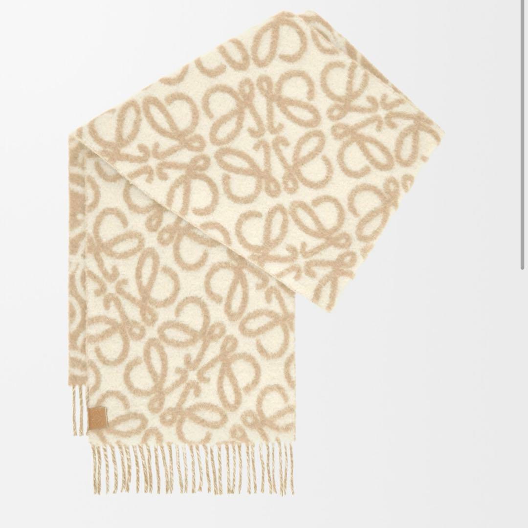 LOEWE ベージュ アルパカウールブレンド マフラー ロゴパターン