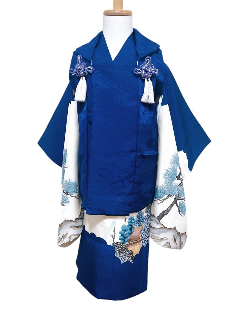 正絹セット♡七五三　3歳　男の子　紺色系　鷹　レトロ