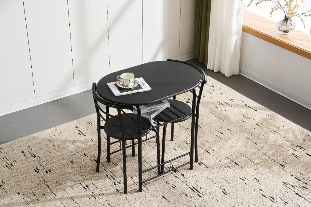 新登場！2人掛け円形ダイニング 3点セット　ダイニングテーブル　BLACK