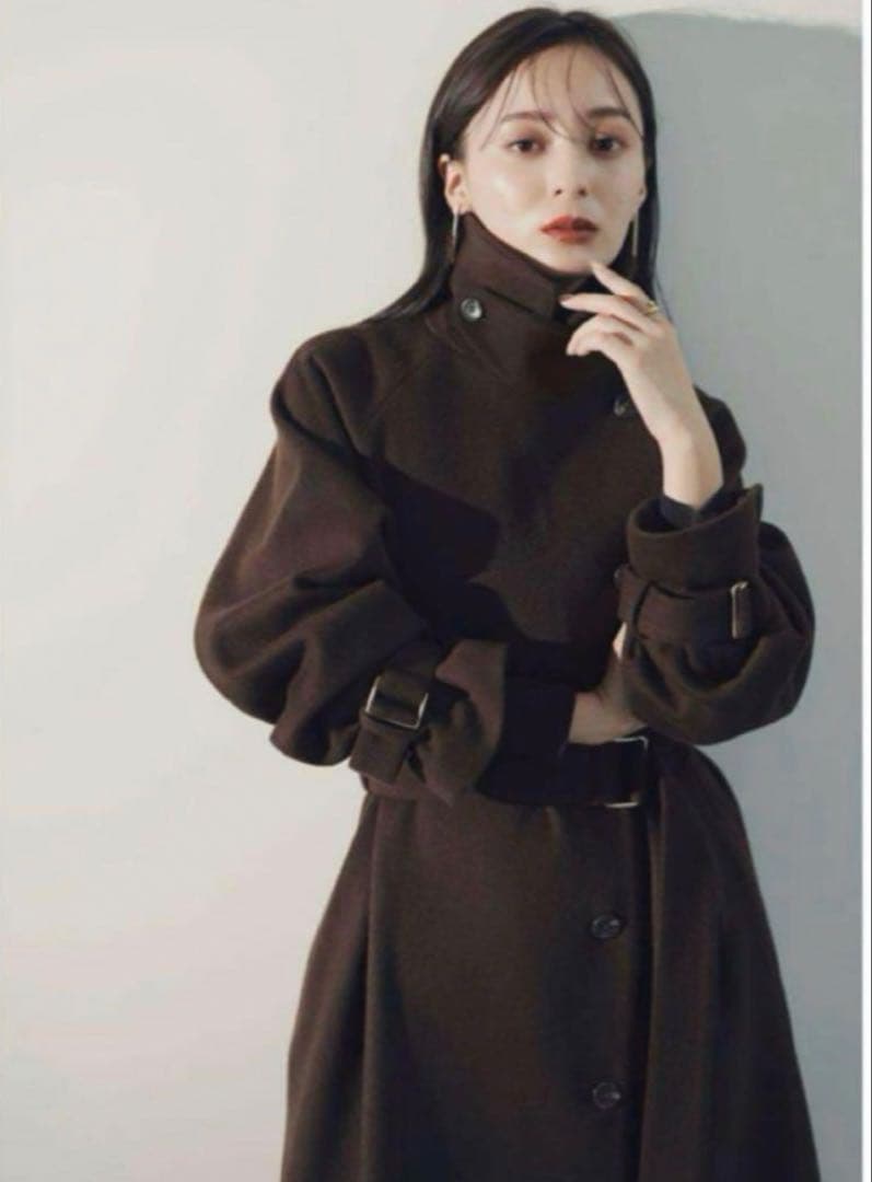 anuans アニュアンスダークブラウン ロングコート ベルト付き