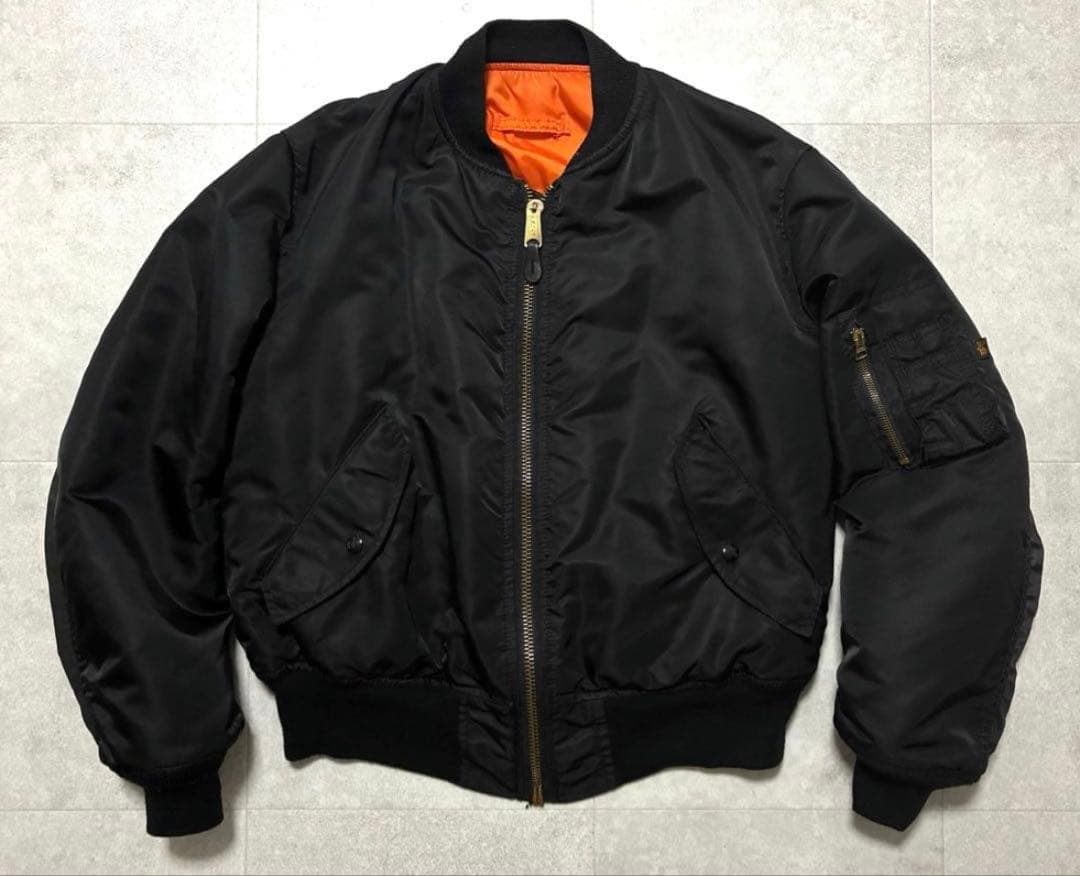 90s ALPHA USA製 MA-1 ブラック フライトジャケット