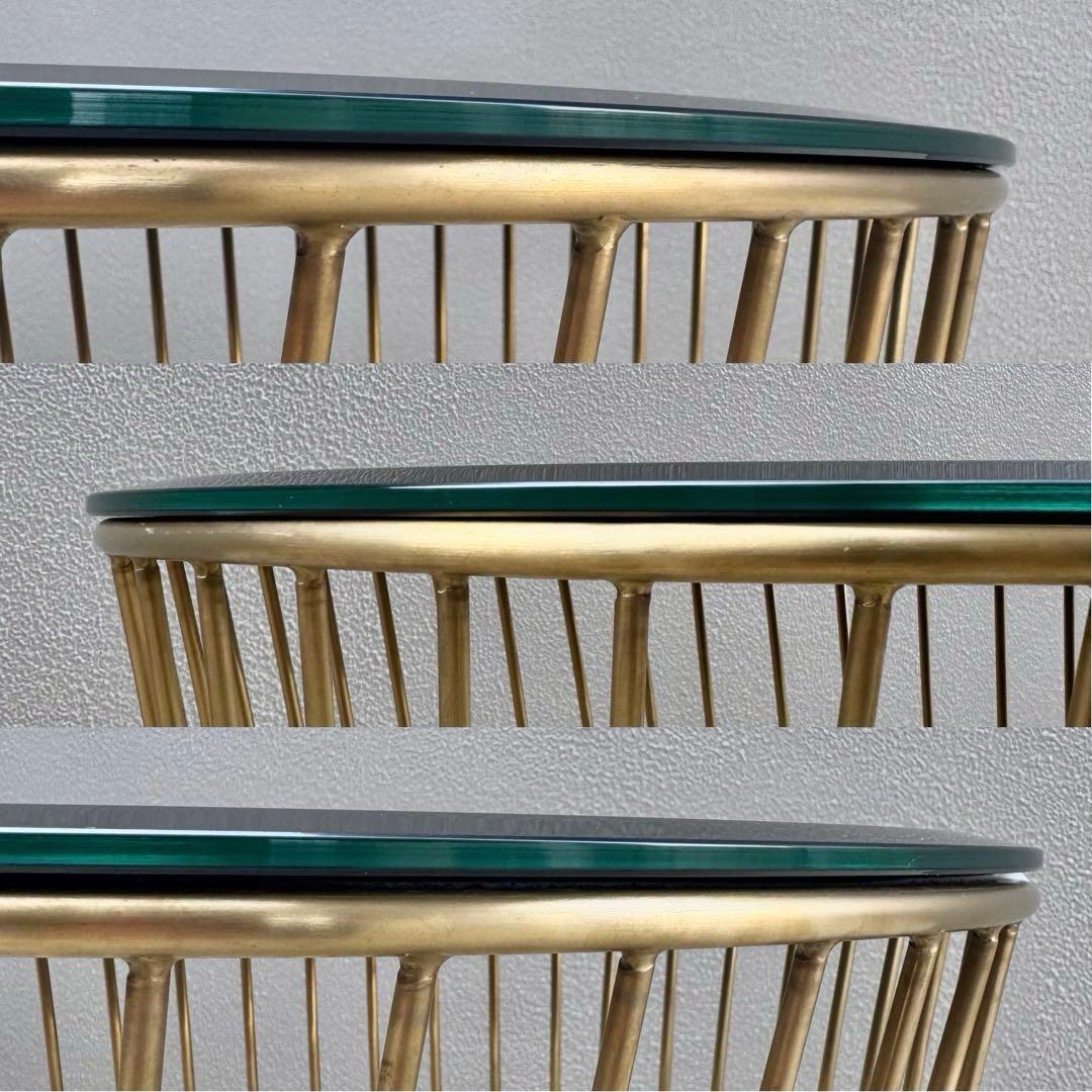 美品✴︎関家具 ラウンド サイドテーブル ガラス天板 ブラス 螺旋 高級 テーブル