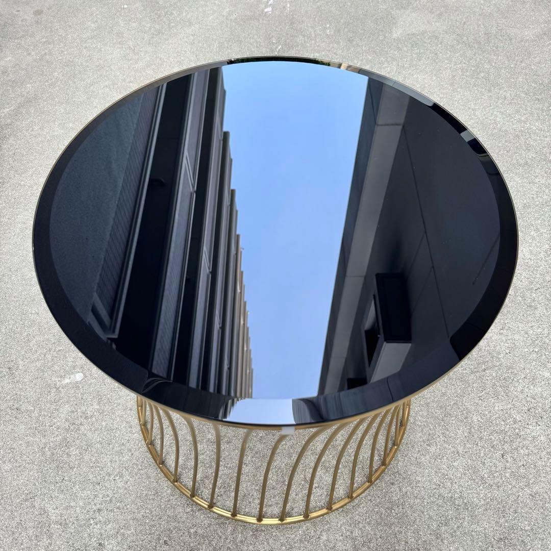 美品✴︎関家具 ラウンド サイドテーブル ガラス天板 ブラス 螺旋 高級 テーブル