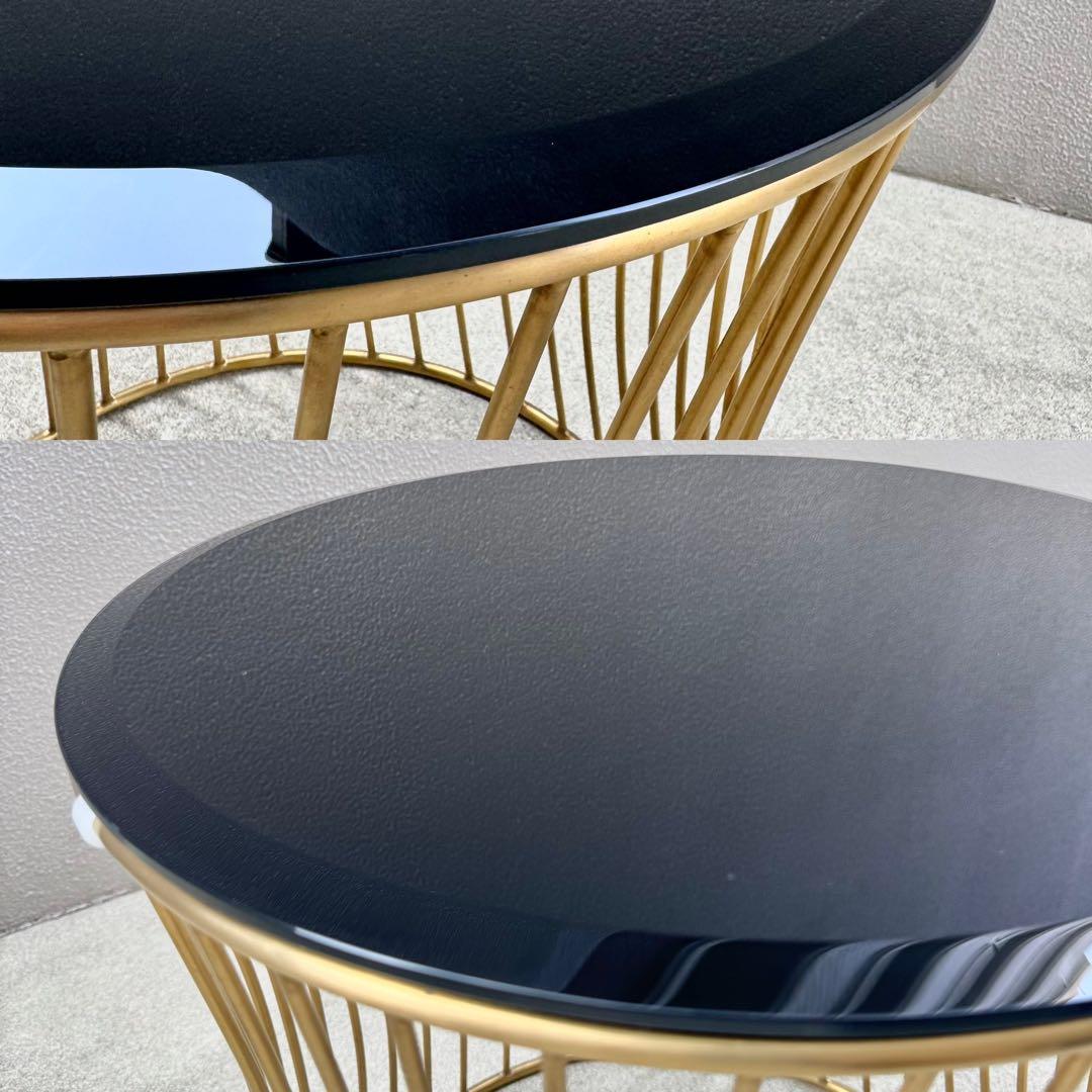 美品✴︎関家具 ラウンド サイドテーブル ガラス天板 ブラス 螺旋 高級 テーブル