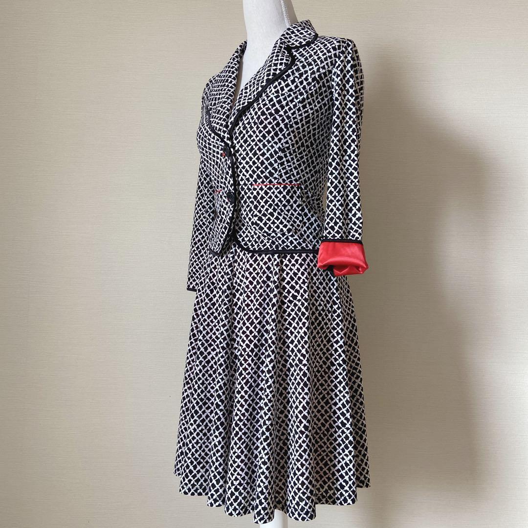 美品！レジィーナロマンティコ　スカートスーツ　チェック　黒白　36 ストレッチ