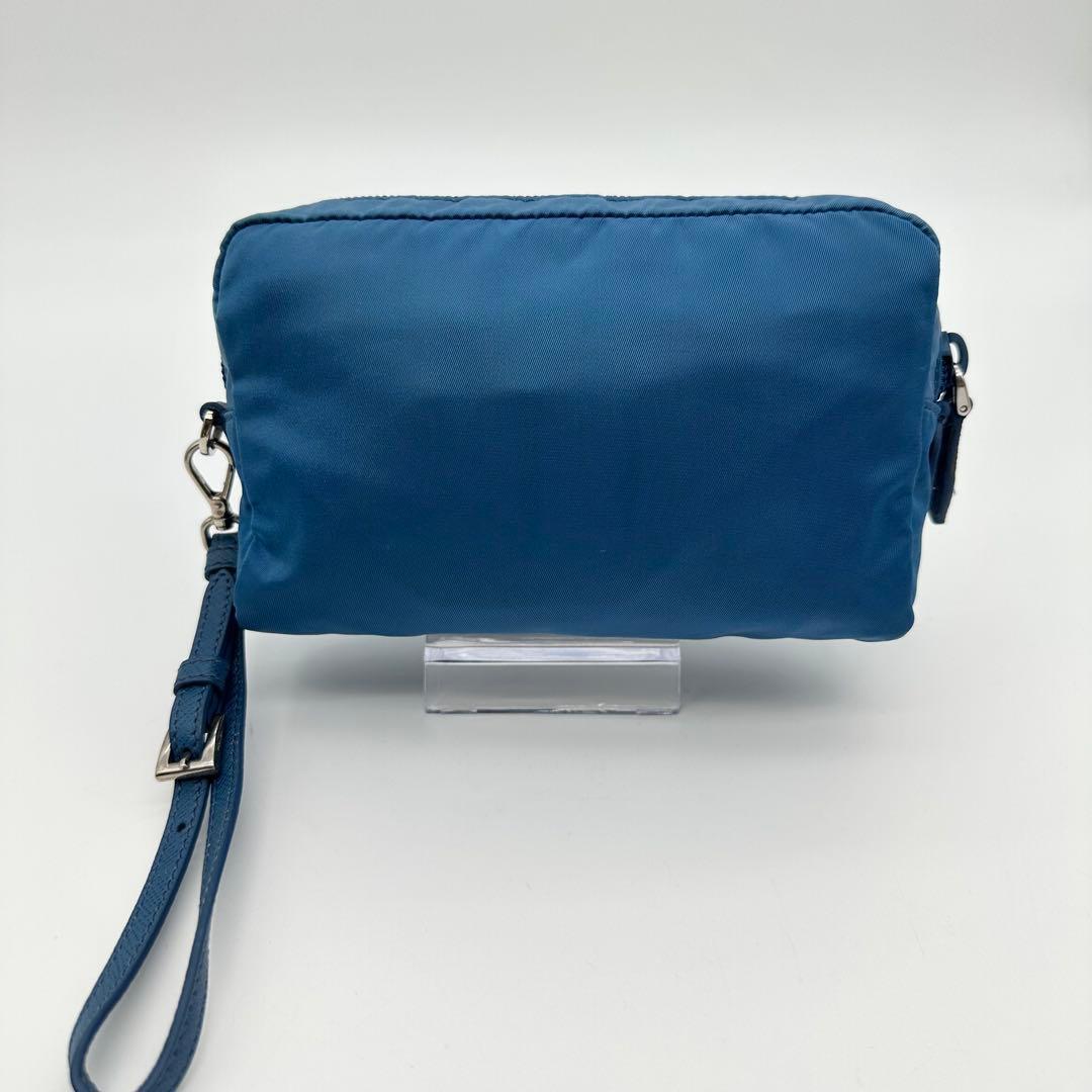 PRADA プラダ テスート ナイロン ポーチ 青 ダークブルー 三角ロゴ