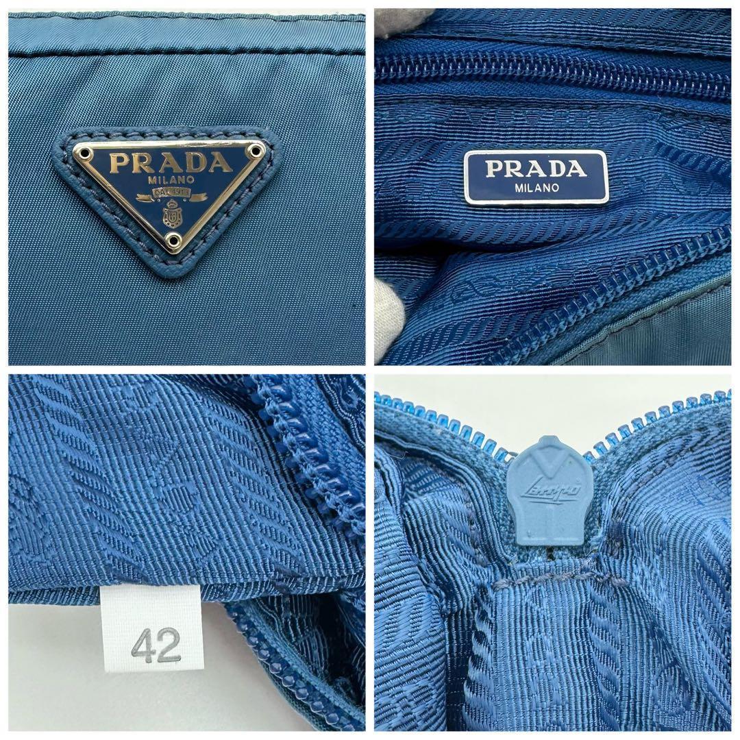 PRADA プラダ テスート ナイロン ポーチ 青 ダークブルー 三角ロゴ