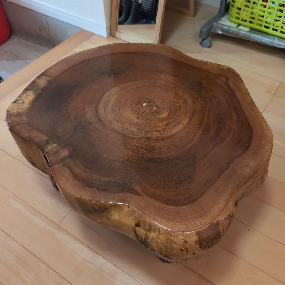 天然木 丸型座卓 茶色 ローテーブル