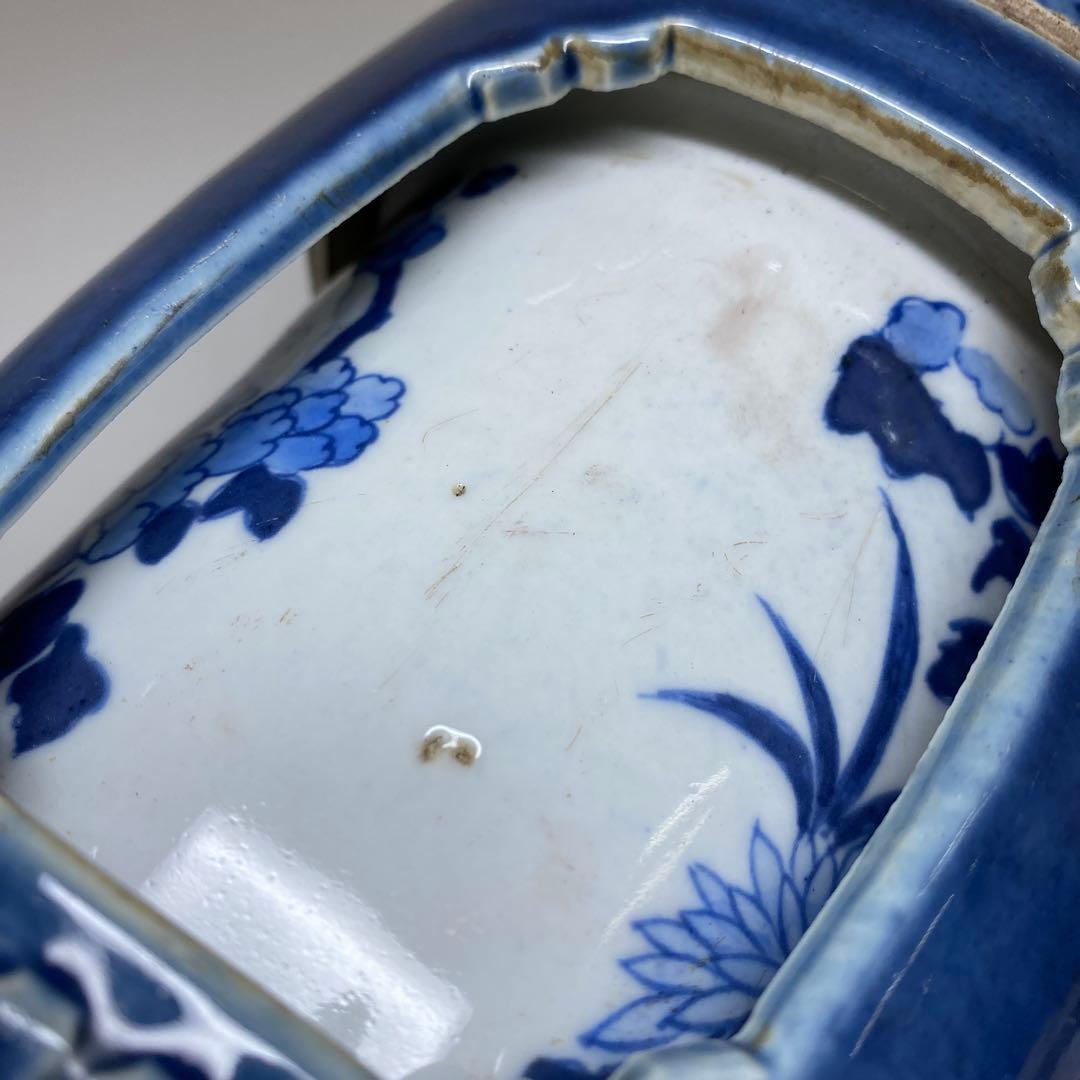 中国清時代　大清乾隆年製　瑠璃青花筆筒　木箱付　東Y7-0331☆2Fトニオ