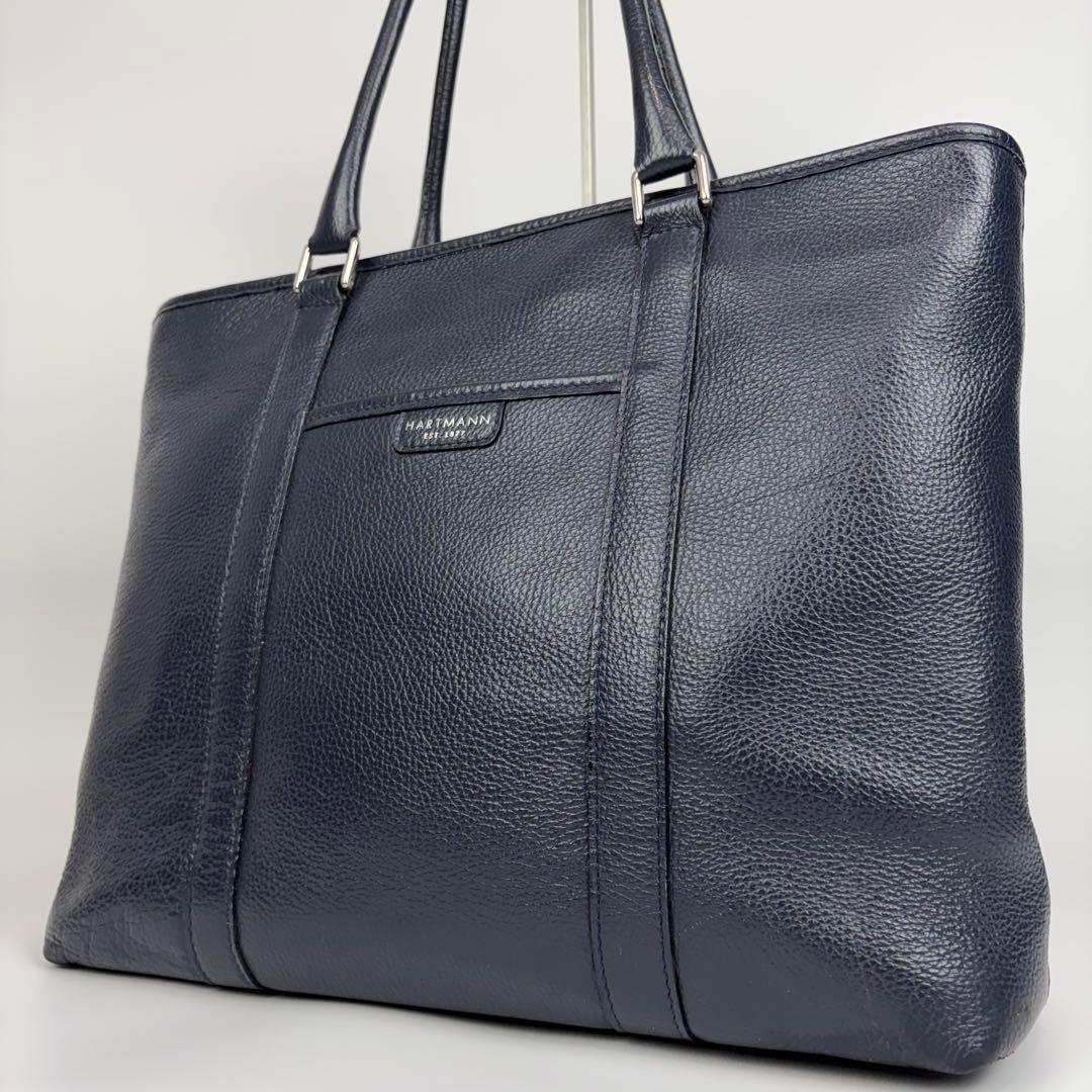 ハートマン オールレザー 肩掛け トートバッグ ビジネス A4収納 ロゴ 紺色