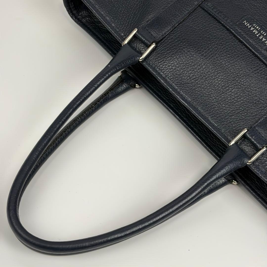 ハートマン オールレザー 肩掛け トートバッグ ビジネス A4収納 ロゴ 紺色