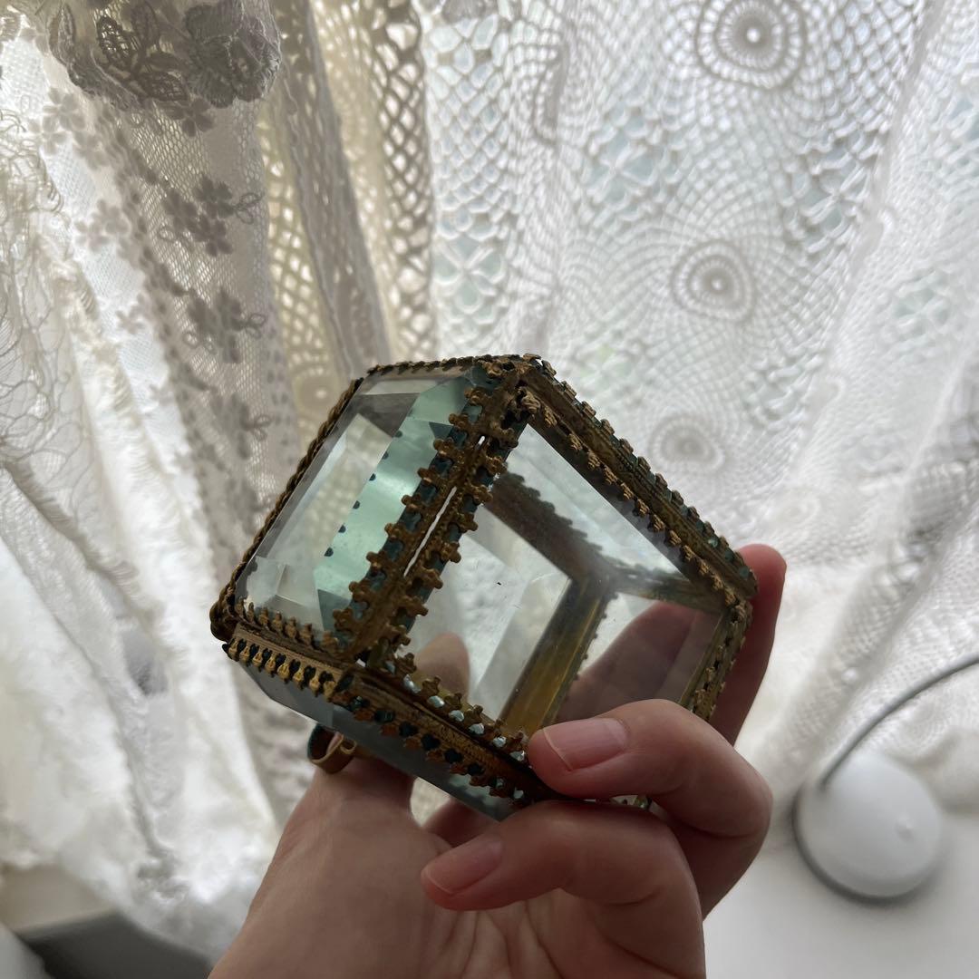 フランスアンティーク ジュエリーボックス　装飾 ベベルガラス ガラス小物入れ