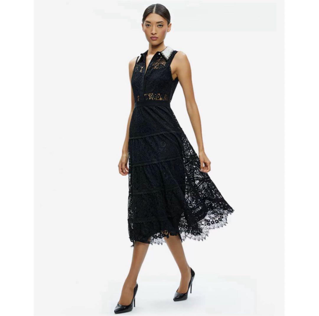 【新品未使用】アリスアンドオリビア総レースワンピース襟ビジュー黒ノースリーブ2