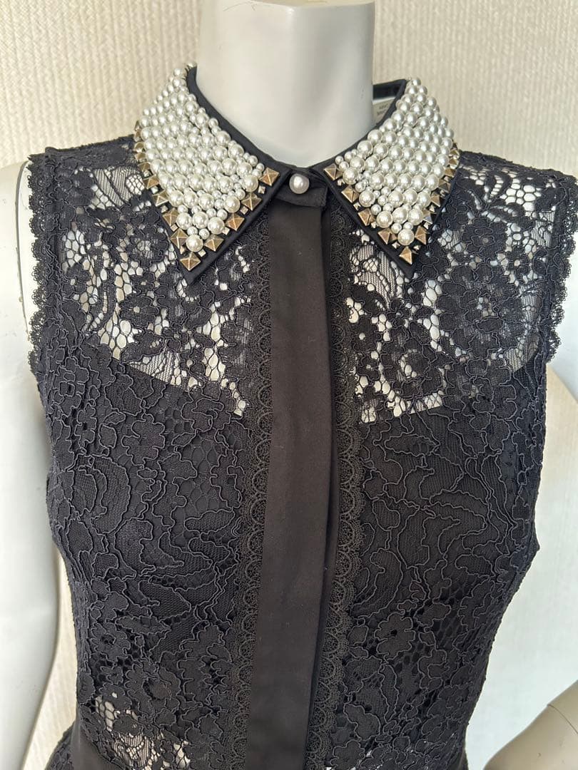 【新品未使用】アリスアンドオリビア総レースワンピース襟ビジュー黒ノースリーブ2