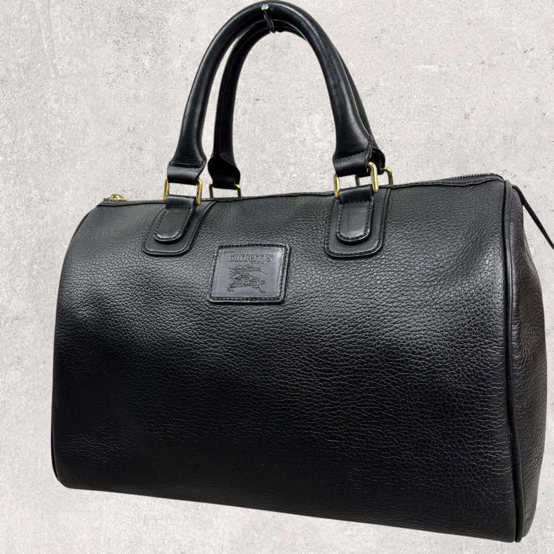 タロちゃんバーバリー ミニボストンバッグ 黒 レザー ノバチェック　シボ