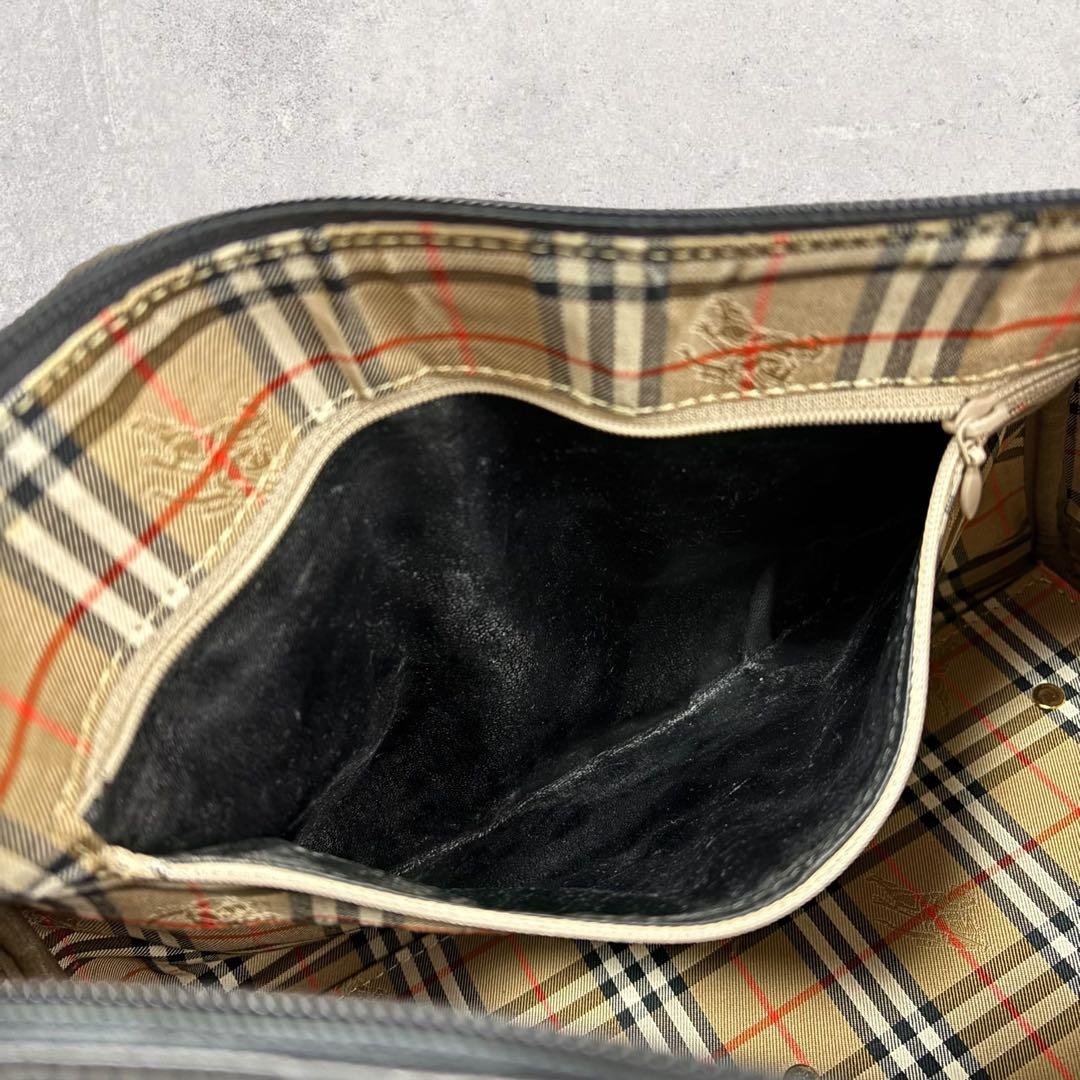 タロちゃんバーバリー ミニボストンバッグ 黒 レザー ノバチェック　シボ