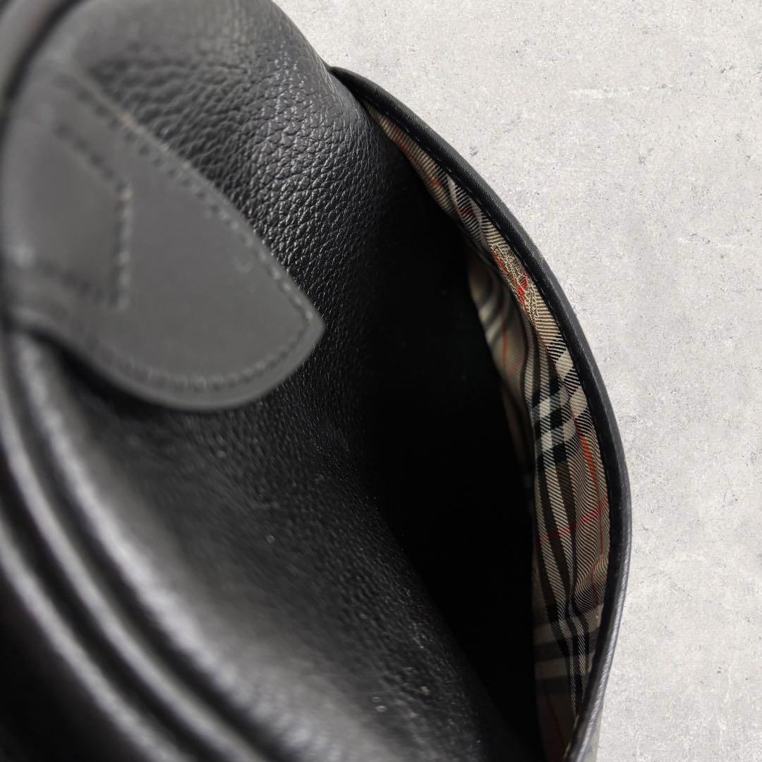 タロちゃんバーバリー ミニボストンバッグ 黒 レザー ノバチェック　シボ