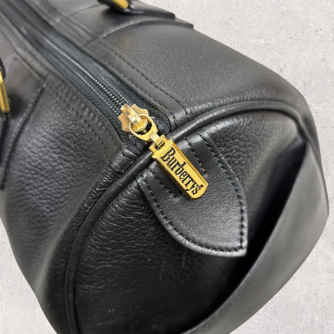 タロちゃんバーバリー ミニボストンバッグ 黒 レザー ノバチェック　シボ