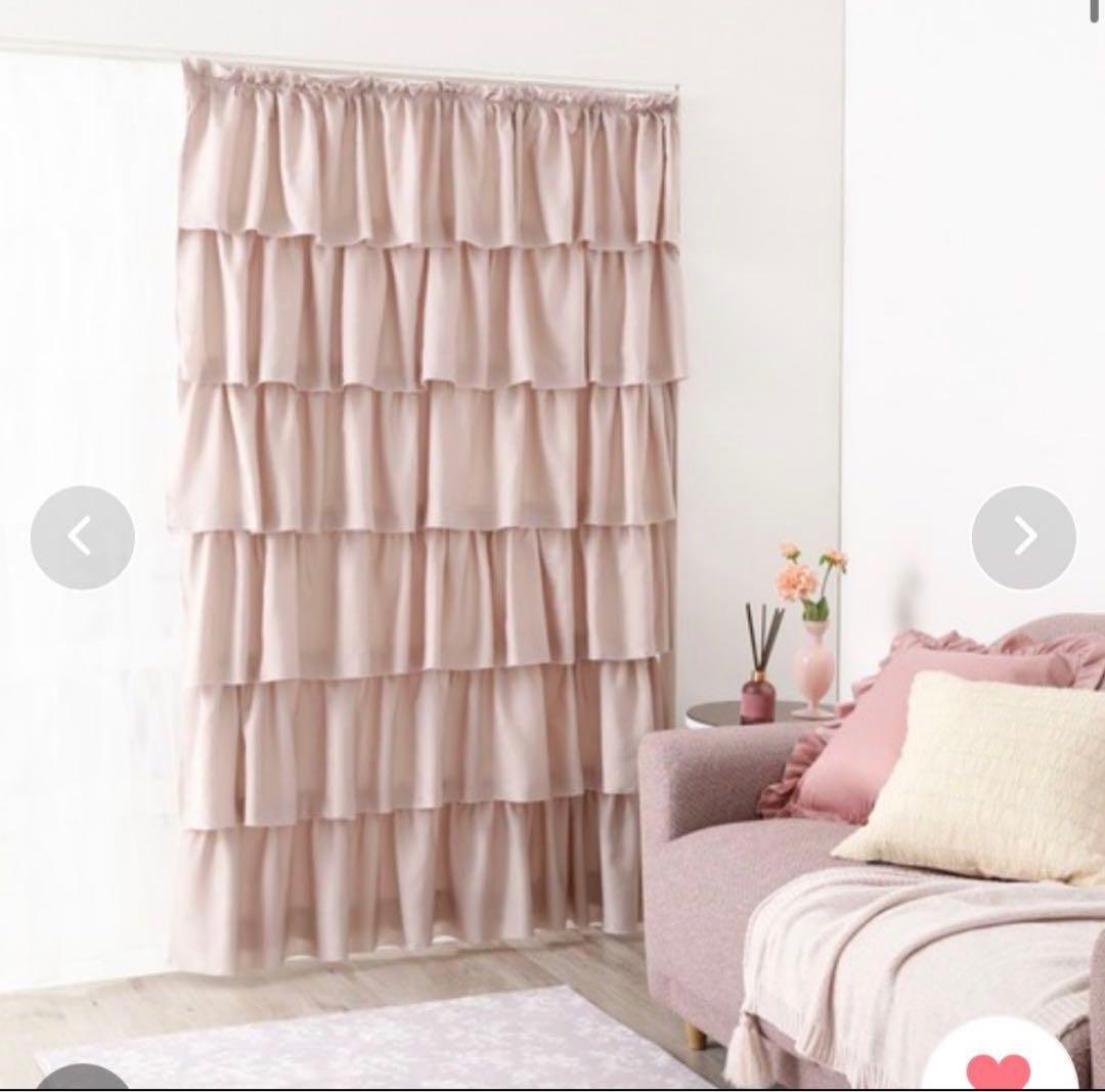 Francfranc フランフラン サテンフリル ドレープカーテン ピンク １枚