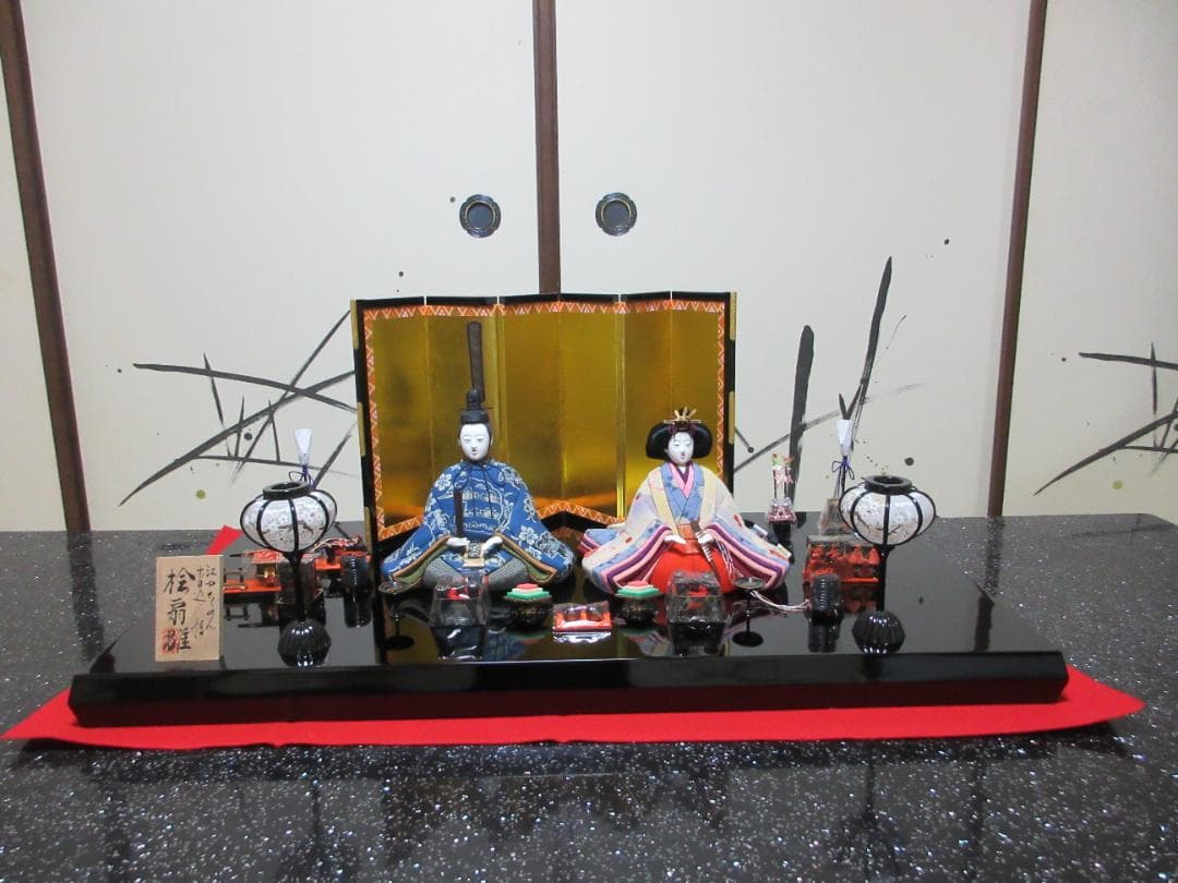 江戸ちりめん　檜扇　親王飾り　木目込み　金屏風