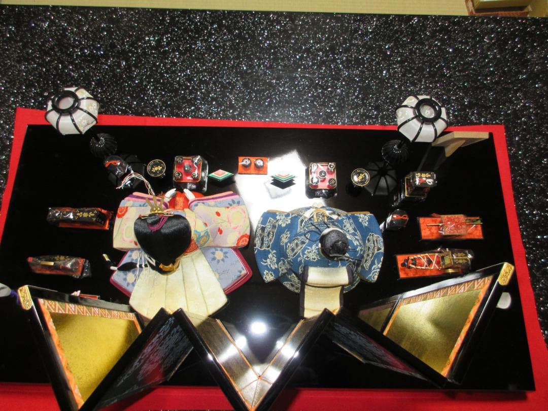 江戸ちりめん　檜扇　親王飾り　木目込み　金屏風