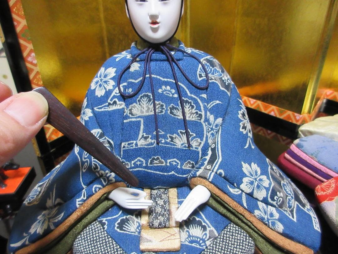 江戸ちりめん　檜扇　親王飾り　木目込み　金屏風