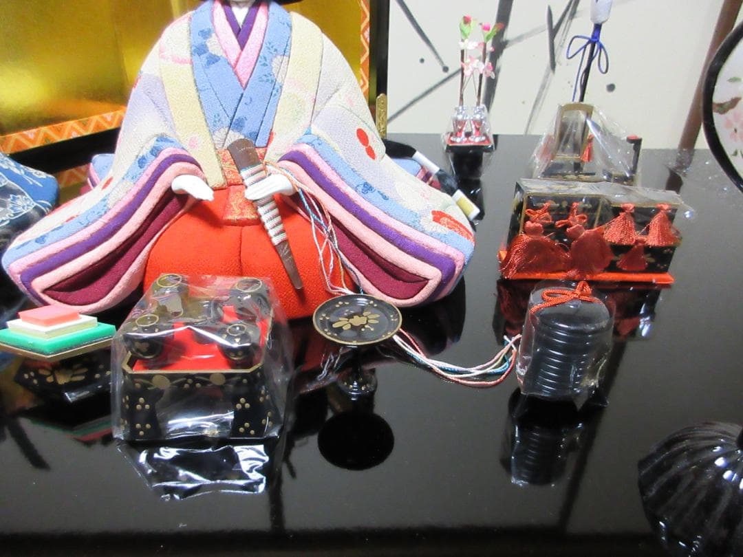 江戸ちりめん　檜扇　親王飾り　木目込み　金屏風