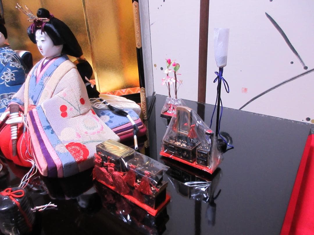 江戸ちりめん　檜扇　親王飾り　木目込み　金屏風