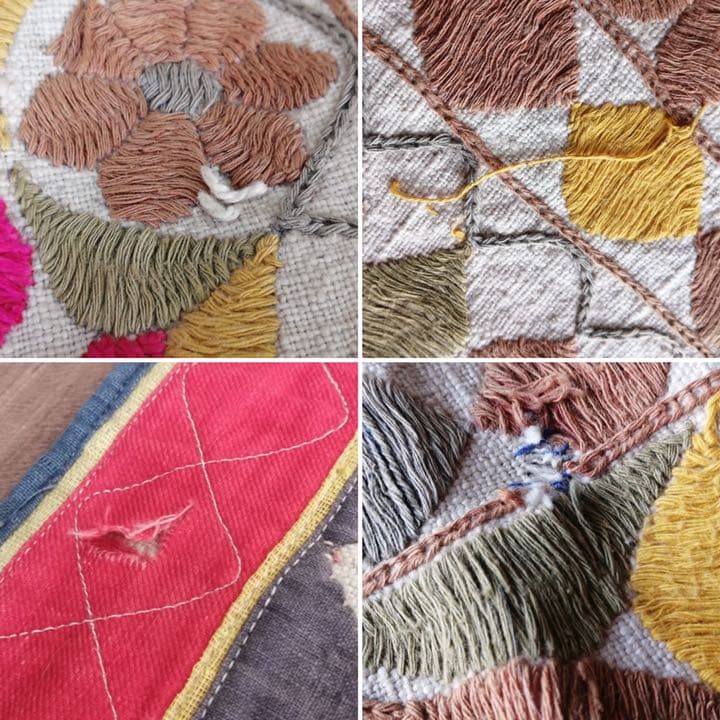 インドラジャスターン/ミラーワーク刺繍古布/トライバルラグ壁掛け