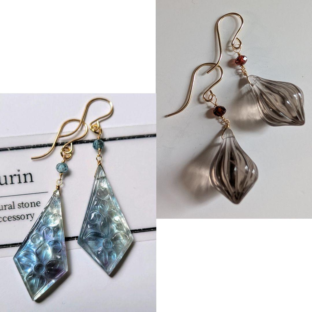 おともさん様 スモーキークオーツ ホイップカービングピアス