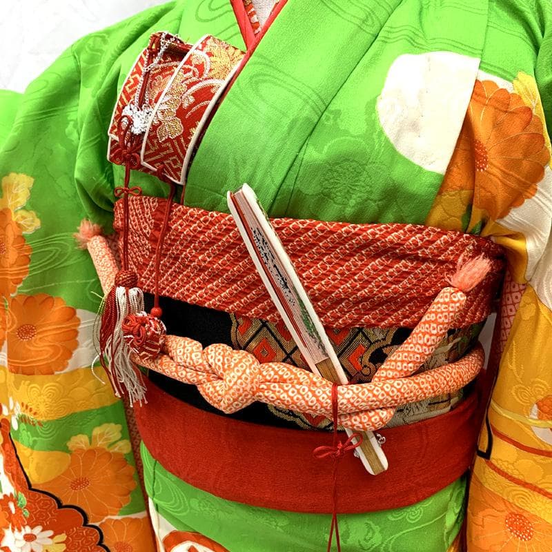 411ag18, 小物類□七五三 七歳 女児 着物&袋帯&長襦袢　□状態良好