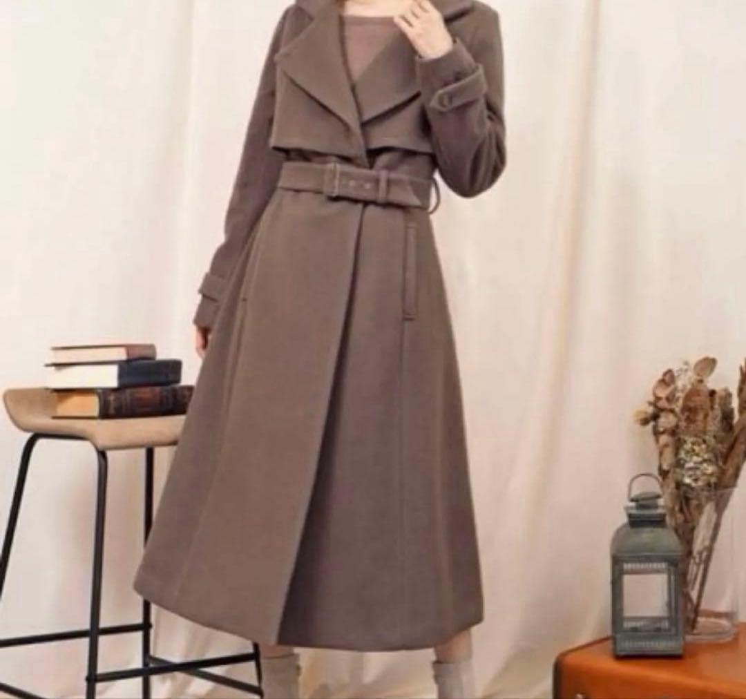人気コート欠品無しNoela 2WAY カラーウールトレンチコート（茶） S