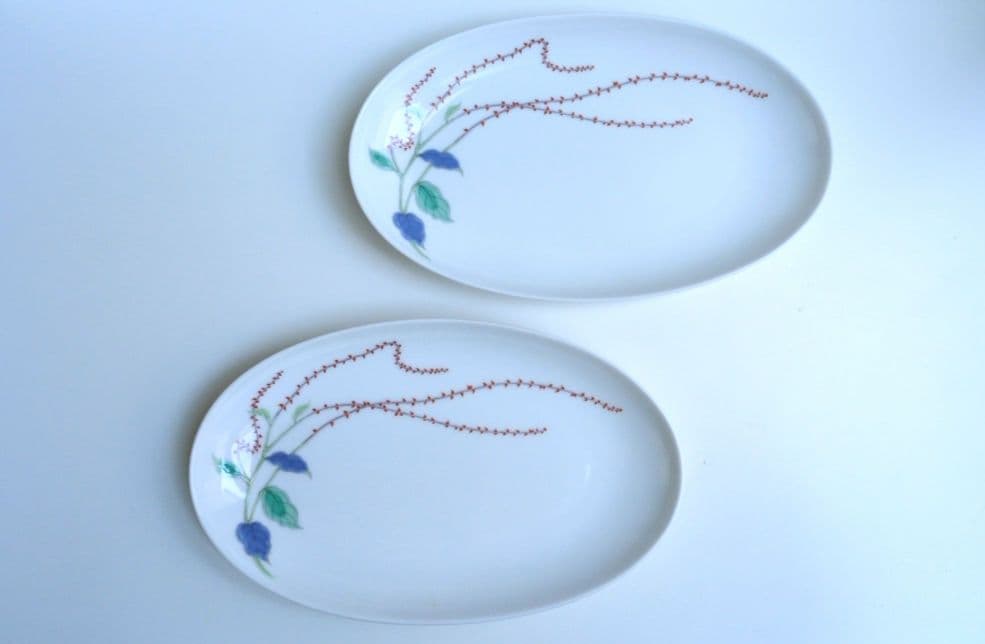 深川製磁　水引草　楕円多用皿揃　５枚