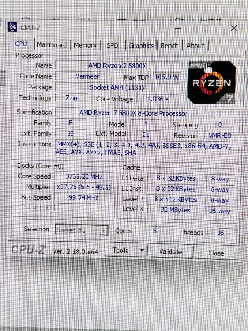 【美品】AMD Ryzen7 5800X 簡易チェック品
