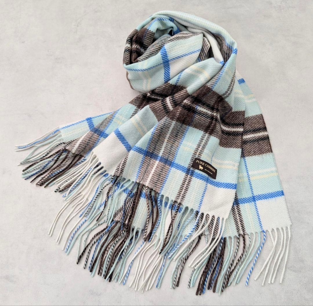 未使用★23区 カシミヤ100% チェック柄ストール 大判 マフラー