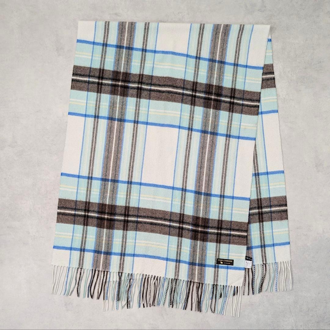 未使用★23区 カシミヤ100% チェック柄ストール 大判 マフラー
