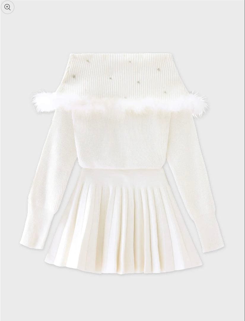 Fur bijou off shoulder mini onepiece 白