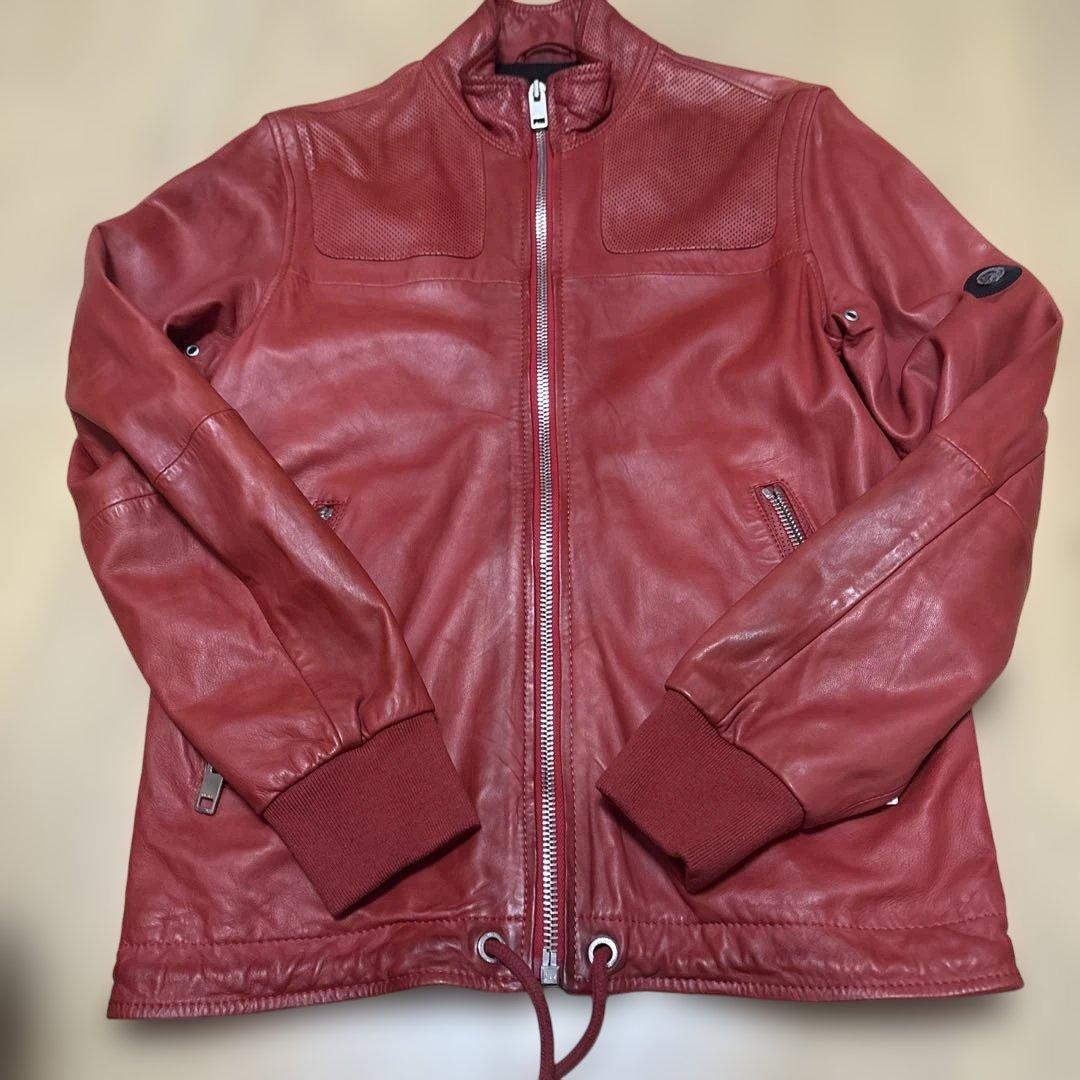 K*E様 ディーゼル　diesel 赤 レザージャケット シングルライダース　リ