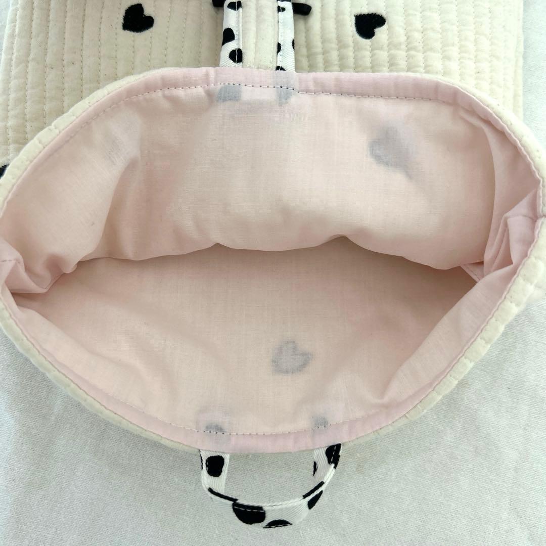 入園入学3点セット　【白地ハート×ダルメシアン】　手提げ　上靴袋　お着替え袋