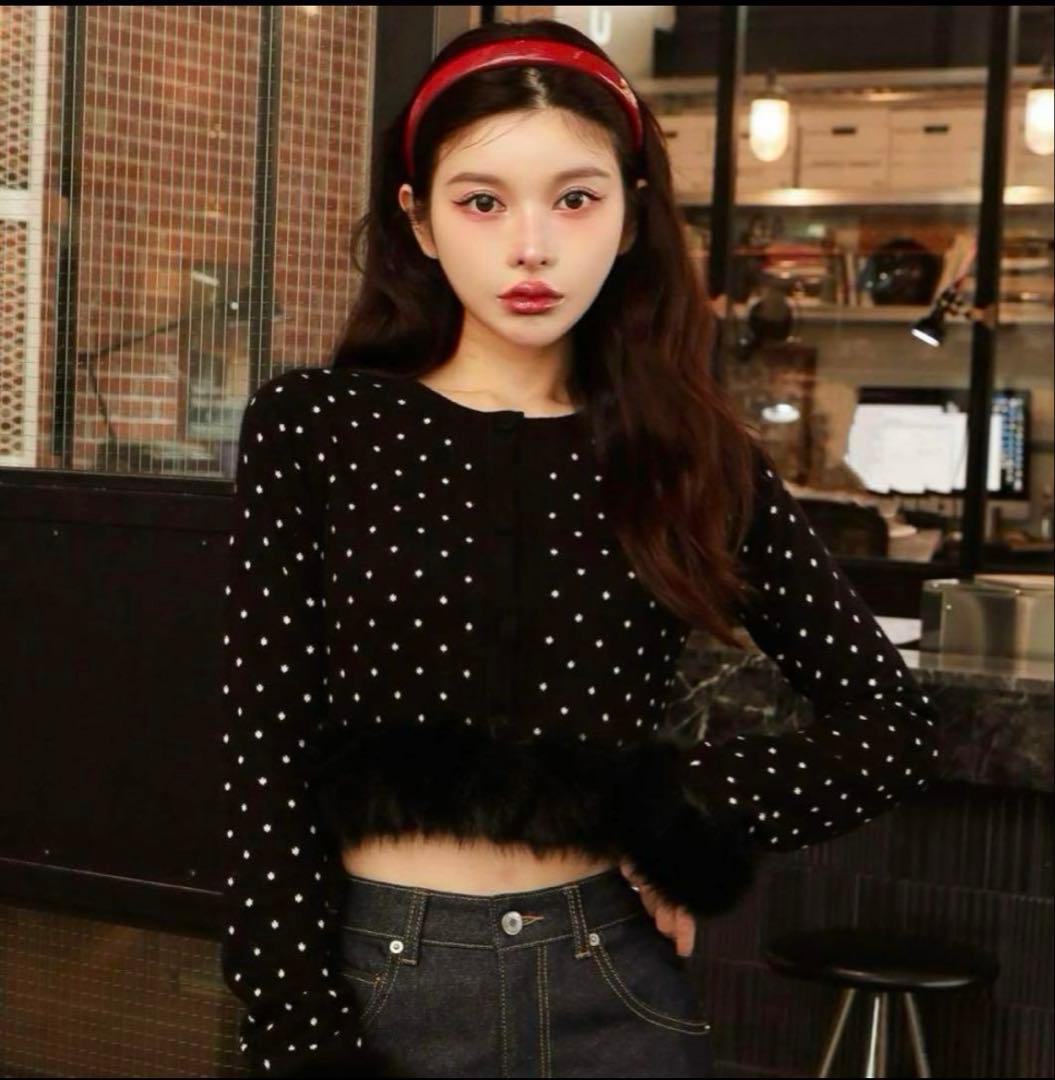 Darich ドットジャガードフェザーニットトップス