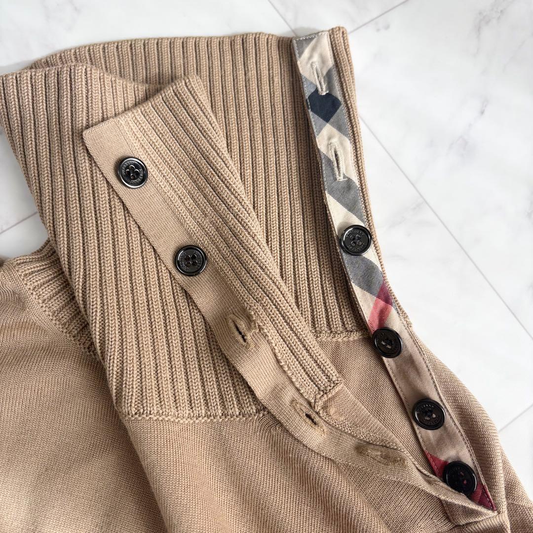 【バーバリー】ハイネックニット　薄手　ノバチェック　ホースロゴ　ウール　茶色