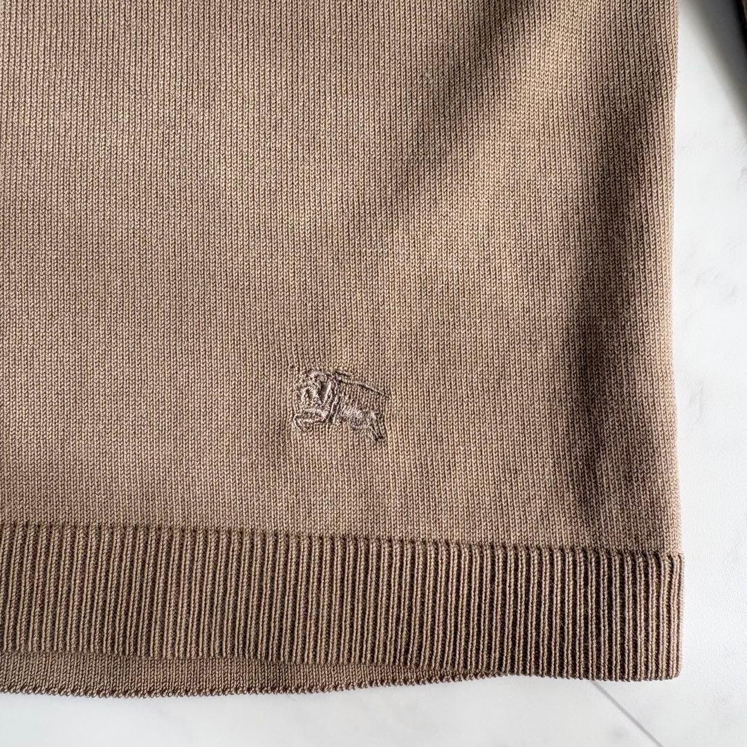 【バーバリー】ハイネックニット　薄手　ノバチェック　ホースロゴ　ウール　茶色