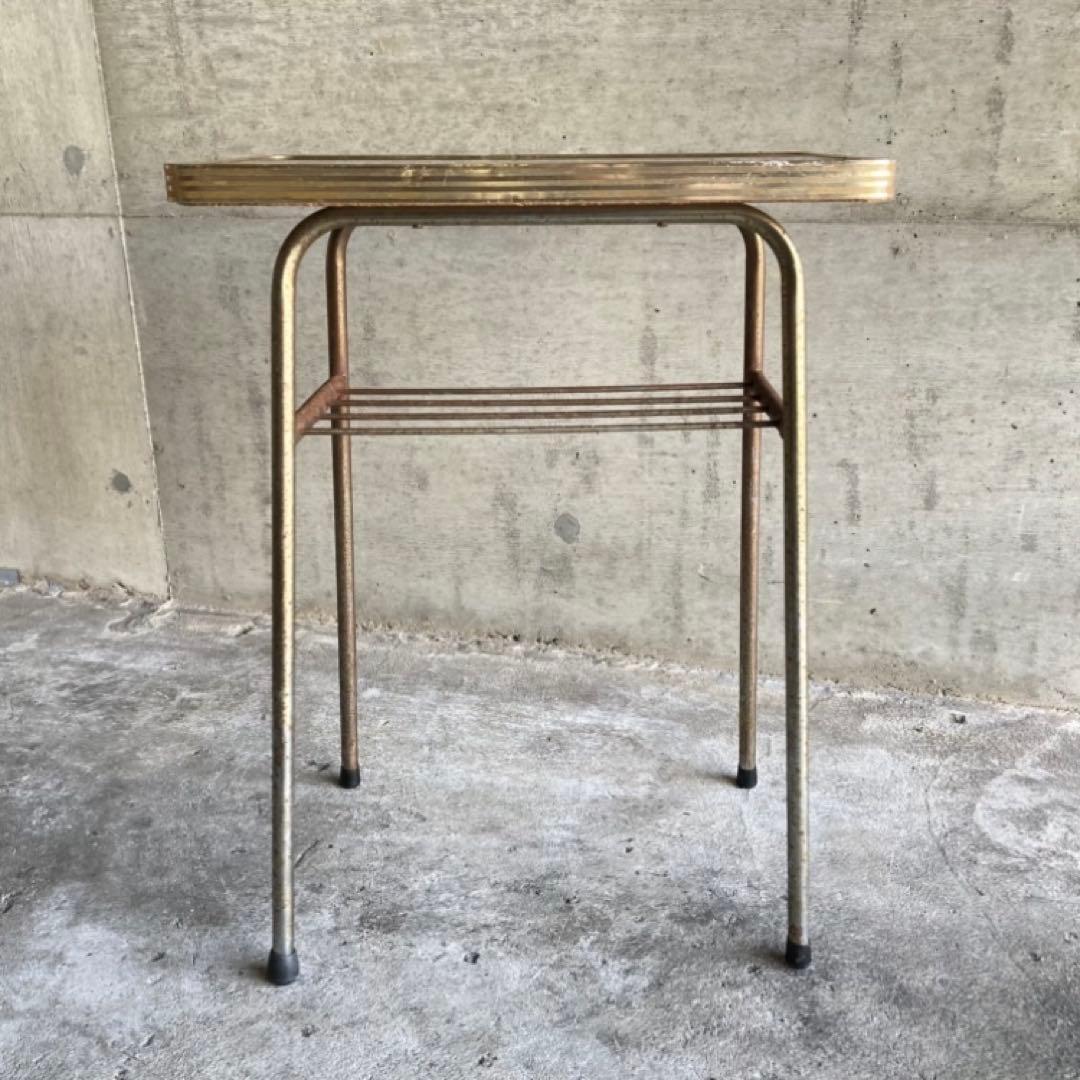 テーブル 机 ラック 台 棚付き アイアン シャビー 当時物 昭和レトロ