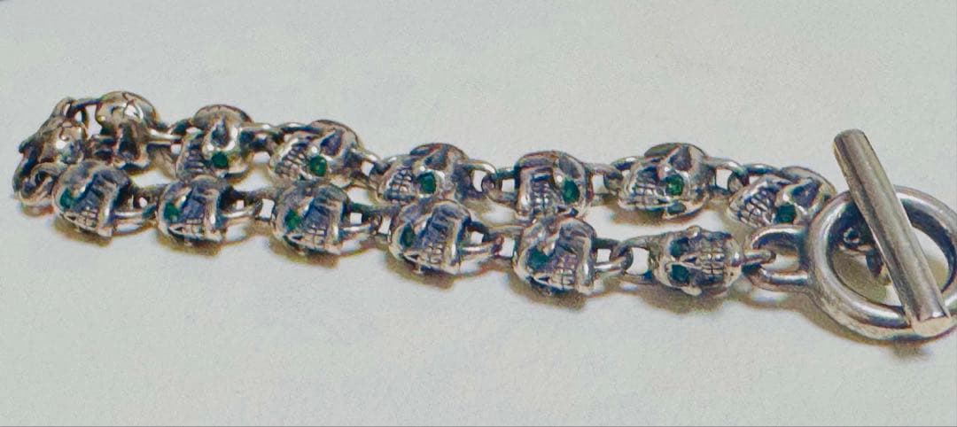 38万円購入　天然エメラルド　ロックンライド　スカルブレスレット　シルバー925