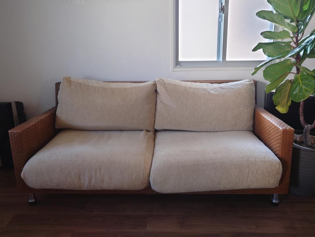 水牛レザー編込ソファ