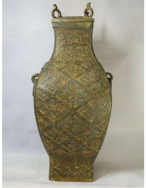 【中国古物】青銅器「環耳方壺（盛酒器）」315ｍｍ