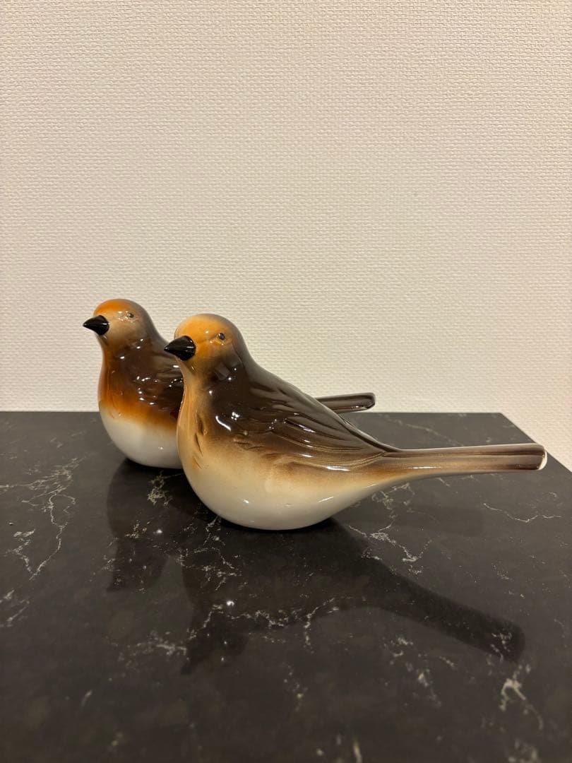 陶器製 鳥の置物 2羽セット 約20cm